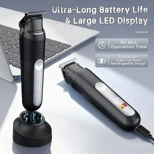SUNNOW Electric 5-in-1 Body Hair Trimmer - Groin Trimmer for Men -Beard Trimmer for Men - Wet/Dry Shaver Groomer, Waterproof with LED Light, Gifts for Husband Father - Thumbnail 5