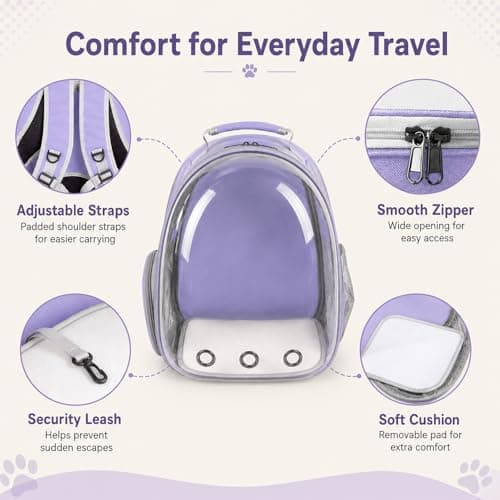 Expandable Cat Backpack Carrier, Breathable Clear Bubble Window Pet Carrier for Small Dogs and Cats up to 12 lbs, Airline Approved Travel Bag for Hiking and Outdoor Use (Back Expandable-Purple) - Thumbnail 3