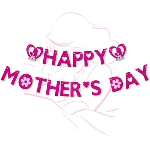 Oeyliz Happy Mother's Day Banner Mother's Banner Glitter Rose Pink Mom's Garland Sign DIY Mom Day Decorations Outdoor Indoor Home Hanging Decorations Party Supplies - Image 1