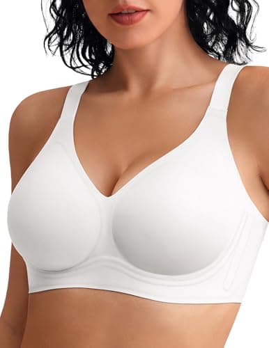 leviace Wireless Jelly Bras for Women with Support - Anti-Slip Wide Straps Push Up Full Coverage Plunge Seamless Padded T-Shirt Bralette No Underwire Soft Invisible Back Smoothing Sleep Bra, White, S