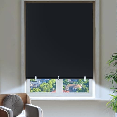 Hezbjiti 2Pack Blackout Shades for Indoor Windows, Portable Blackout Curtains No Drilling or Tools, UV Protection, Temporary Window Roller Shades for Home, Office, Bedroom, Door (26" W*68" H, Black) - Image 1