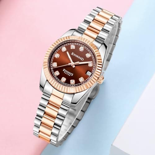 KNISKRED Classic Watch for Women with Crystal Accented and Solid Stainless Steel Band Ladies Dress Watch Water Resistant (Silver Brown) - Thumbnail 3