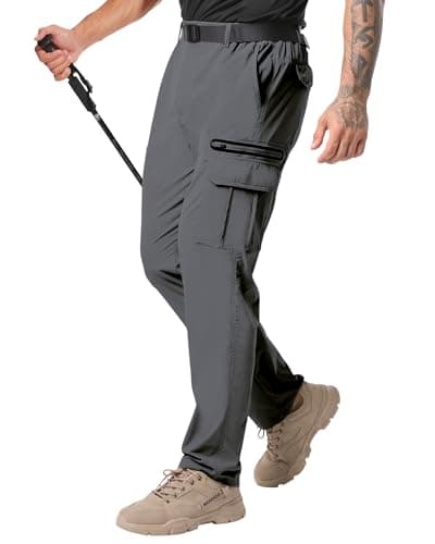 NATUVENIX Hiking Pants Men Lightweight Mens Travel Pants Quick Dry Cargo Work Pants for Men Water Resistant Fishing Pants Darkgrey - Image 1
