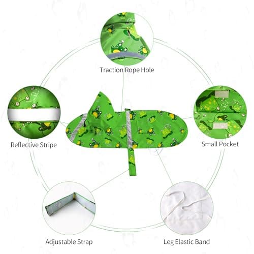 NACOCO Large Dog Raincoat Adjustable - Pet Frog Water Proof Clothes Lightweight Rain Jacket Poncho Hoodies with Strip Reflective Green (M, Green Frog) - Thumbnail 3