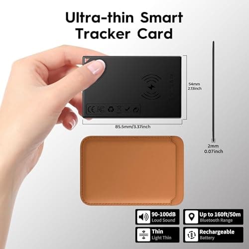 Wallet Tracker Card Apple Find My (iOS Only), Rechargeable Air Tracker Tag, Waterproof Item Finder for Wallet, Bags, Passport, Custom Charger Included, 0.07inch, Men's Gifts - Thumbnail 2
