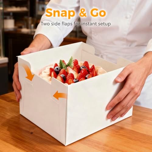 5 Pack Cake Boxes,10x10x8 Inch Tall Cake Box with Cake Boards 10",Disposable Cake Containers with Lids,White Bakery Boxes with Large Window,for Layer Cakes,Pies,Donuts,Cookies,Wedding,Birthday,Party - Thumbnail 5