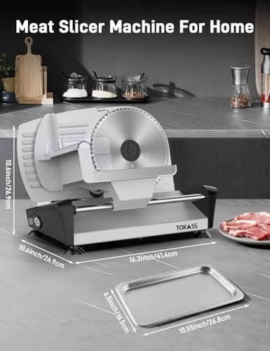 Meat Slicer, DC Motor Quiet 200W Meat Slicer Machine for Home, Deli Slicer with 2 Removable 7.5'' Stainless Steel Blades, Adjustable Dial for 0-15mm, electric bread slicer for meat (200, Watts) - Thumbnail 5