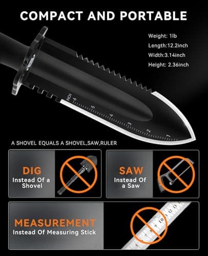 SUNPOW Metal Detector Shovel Digging Tools - Heavy Duty Double Serrated Edge Digger Shovel Knife - Garden Digging Tools with Carrying Sheath - Metal Detector Accessories - Thumbnail 6