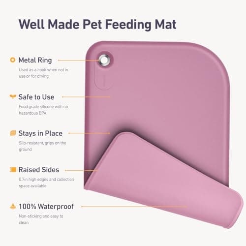Silicone Pet Feeding Mat with Metal Ring, Waterproof, 23x15 in, Pet Feeding Mats, Raised Edges to Prevent Spills, Dogs and Cats Placement Tray to Stop Food and Water Bowl Messes (Pink, 23x15 in) - Thumbnail 2