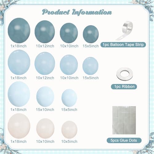 Dusty Blue Balloon Arch Kit 124Pcs blue and White Balloon Arch Garland Kit Include Macaron Blue Light blue Sand White Balloons for Baby Shower Bridal Shower Birthday Party Decorations - Thumbnail 6