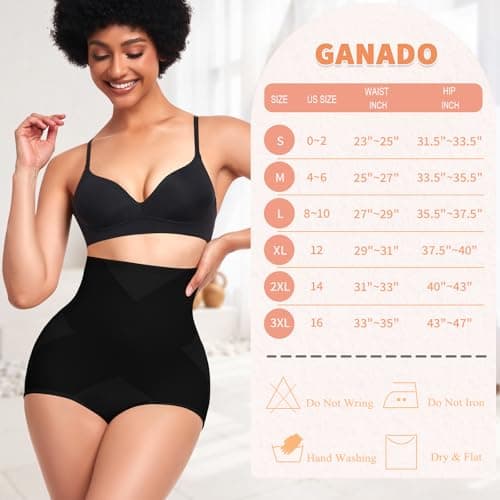 Ganado Tummy Control Shapewear Panties for Women High Waisted Shaping Underwear Body Shaper Slimming Panty Girdle (#2 Black+black, Small) - Thumbnail 6