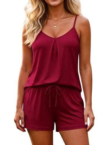 Marvmys Summer Shorts Pajama Set for Woman Soft 2 Pieces Lightweight Pjs Outfits Casual Loungewear Wine Red 2XL - Image 1