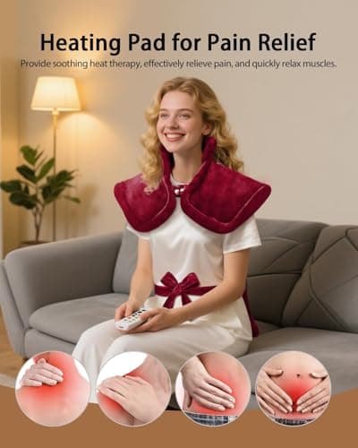Heating Pad for Back Pain Relief, Mothers Day Gifts for Mom Women Grandma, Edge Weighted Electric Heating Pads for Neck and Shoulders, 6 Heat Settings, 4 Timer Options, Machine Washable, 24"x33", Red - Thumbnail 3