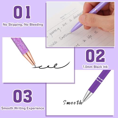 BESARTE 9 Pcs Purple Pens With Pen Holder for Desk, Fancy Pens Purple Gifts for Mom Desk Accessories for Weddings Parties Mothers Day Gifts for Mom Wife - Thumbnail 4