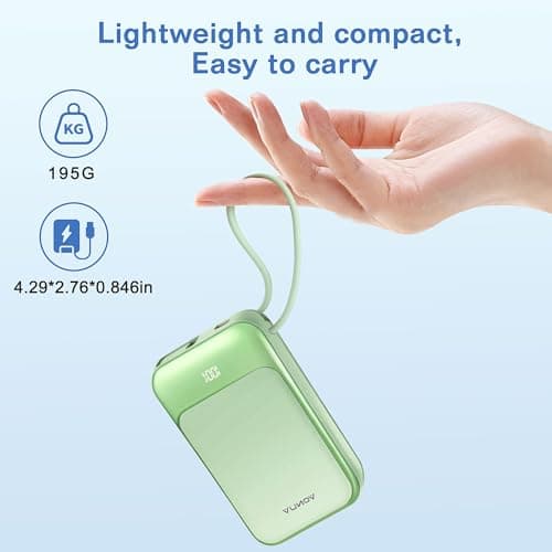 Magnetic Power Bank 10000mAh, Wireless Portable Charger with 15W Max Fast Charging & Built-in USB-C Cable, 22.5W PD LED Display Battery Pack Compatible with iPhone 17/16/15, Samsung Galaxy(green) - Thumbnail 4