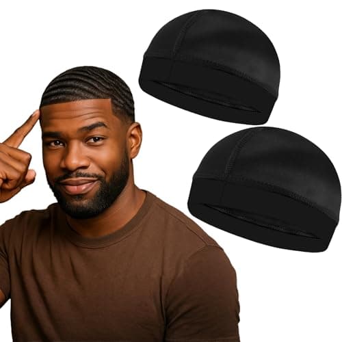 2PCS Silky Stocking Wave Cap for Men, Good Compression Over Durag (Black) - Image 1