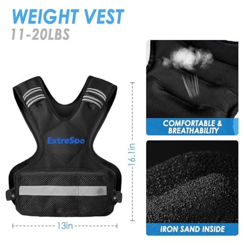 ExtreSpo Adjustable Weighted Vest for Women and Men, 11-20lb Weight Vest with 6 Ironsand Weights, Body Weight Vest Exercise Set with Reflective Strip for Strength Training and Workout - Thumbnail 3