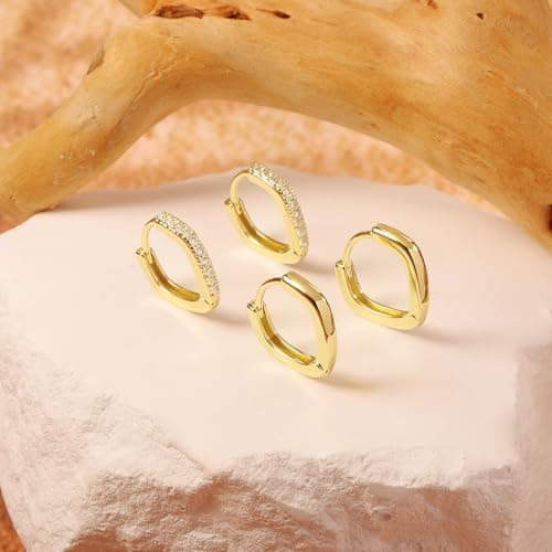Small Square Gold Huggie Hoop Earrings for Women Trendy- Huggie Cartilage Earring Set Cute Thin Mini Tragus Plated Hoops Multiple Piercings Cubic Zirconia Earrings Sets (2 Pair Square Huggies 10mm) - Thumbnail 6