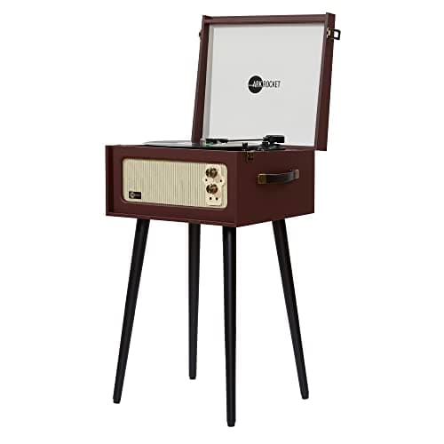 Arkrocket Discovery II 3-Speed Bluetooth Record Player Retro Console Turntable with Built-in Speakers and Removable Legs (Brown)