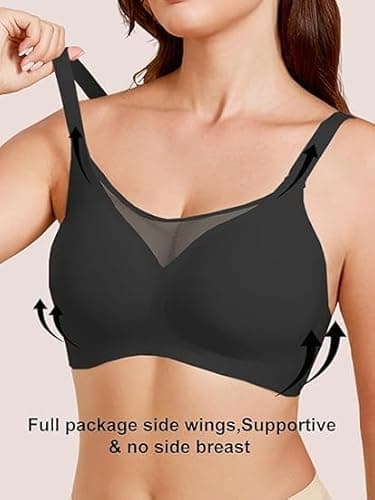 COCOMARTS Jelly Bras for Women No Underwire Push Up V Mesh Seamless Comfort Tshirt Bra Supportive Lift Bralette Everyday Bra Black Large - Thumbnail 2