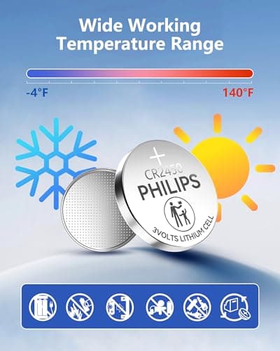 Philips CR2450 3V Lithium Button Cell Battery, 10 Pack, 10 Year Shelf Life, Leak Proof, Child Resistant Packaging Works with Key Fob, Home Devices - Thumbnail 6