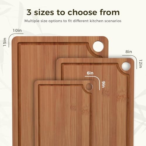 Bamboo Cutting Board for Kitchen – 3-Piece Wooden Boards with Juice Grooves, Side Handles, Non-Slip Mats – Perfect for Meat, Veggies Fruit,Cutting Board & Knife Sets – Ideal Kitchen Gift - Thumbnail 2