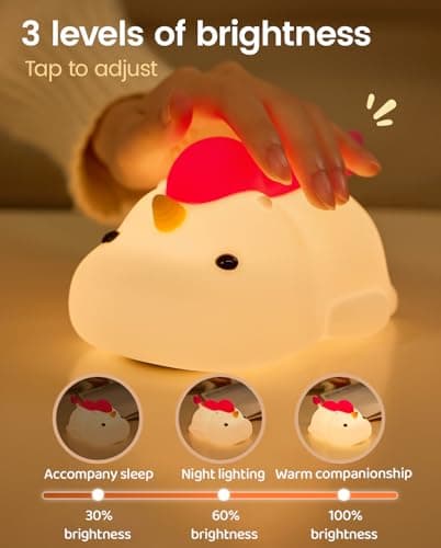 joyful xinghai Unicorn Night Light for Kids, Soft Silicone Tap Control Lamp with 30-Min Auto-Off Timer, Rechargeable Portable LED Bedroom Bedside Light for Baby Nursery Toddler - Thumbnail 2