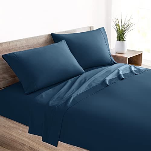 Mellanni 400 Thread Count Cotton Sateen Bedding Set - 4 Piece Bed Sheets Set - Fits Mattresses up to 16" Deep - Cooling Sheet for Hot Sleepers (Full, Navy) - Image 1