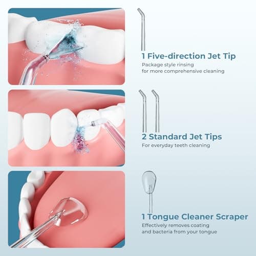 Cordless Water Flossers for Teeth, 4 Modes IPX7 Waterproof Irrigador Dental with 4 Tips, Rechargeable Water Pick Flosser for Sensitive Gums, Braces & Orthodontic - Thumbnail 4