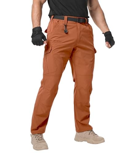 Arunlluta Men’s Tactical Pants, Ripstop Water Resistant Cargo Work Pants for Men, Stretch Hiking Pants Lightweight Brown - Image 1