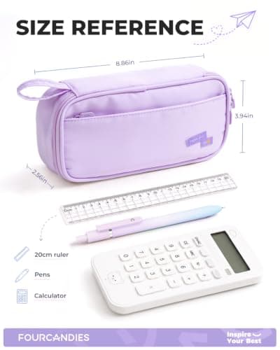 Four Candies Pencil Case, Large Capacity Pencil Pouch—Portable Marker Holder Bag for Home & Office, Soft Supply Organizer (Purple) - Thumbnail 6