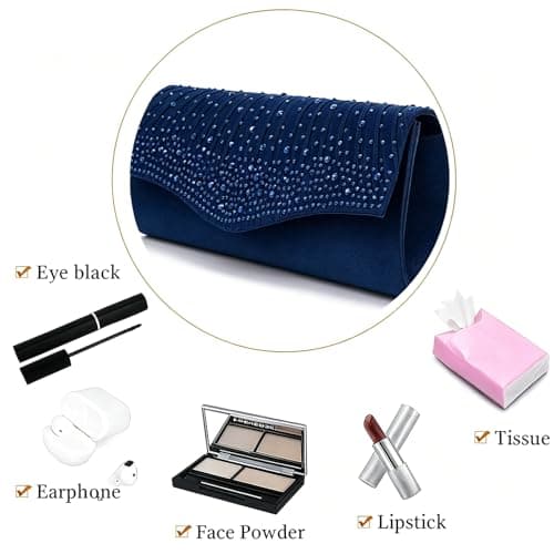 LUKLUKTAISUN 2026 Dressy Evening Bag for Women Rhinestone Formal Purse Envelope Handbag Bridal Wedding Minimalist Clutch(Navy) - Thumbnail 6