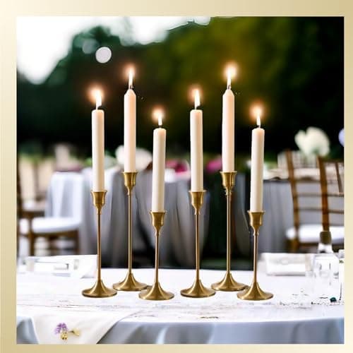 MENONEE Brass Gold Candlestick Holders Set of 6, Taper Candle Holder for Candlesticks, Antique Vintage Candle Stick Candle Holders for Table Centerpieces Mantel Wedding Home Christmas Decorations - Thumbnail 4
