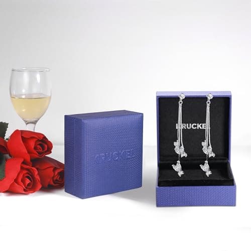 Kruckel Butterfly Dangle Earrings with Crystals (925 Sterling Silver) Includes Present Box – Hypoallergenic, Lightweight, Safe for Sensitive Skin - Thumbnail 6