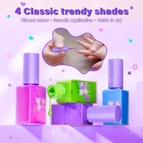 Glisiol Kids Nail Polish Set for Girls Toys, Washable Quick-Dry Toddler Nail Art Kit with Air Cooling Dryer and Cosmetic Case, Christmas or Birthday Gifts for Girls Ages 3 4 5 6 7 9 10 11 12-Purple - Thumbnail 6