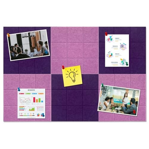 HULAVO Large Square Felt Cork Board Tiles, Self Adhesive DIY Felt Bulletin Board with 35 Pushpins for Office School Home Wall Decor Stickers Memos (Purple & Light Purple)