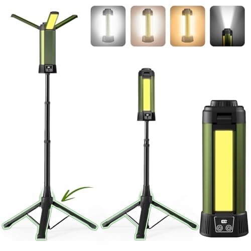 Mlogiroa Rechargeable Camping Light with Stand - 54" Tall Cordless Work Light Portable USB Tripod Lights 2000 Lumen 3 Page Head with Carrying Bag for Outdoor Hiking Workshop Job Site(Green-B) - Image 1