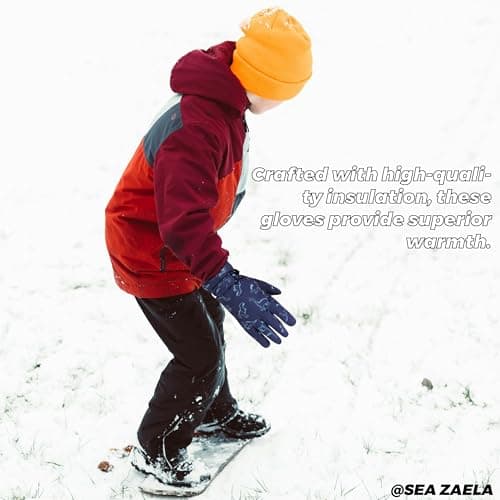 Sea Zaela Waterproof Winter Gloves for Kids Toddler Warm Snow Gloves Boys Girls Ski Gloves Windproof Mittens Youth,Grey Dinosaur,4-6 T - Thumbnail 6