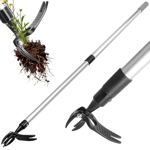 Hoffen Adjustable Stand Up Weeder (33-55 Inch), Lightweight Aluminum Weed Puller Tool, Telescoping Rotating Handle, 4-Claw Rust-Free, Corrosion-Resistant Gardening Tool for All Ages, Easy to Store - Thumbnail 6