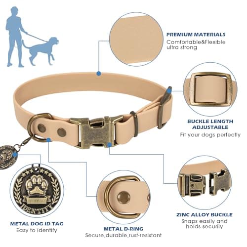 Wisedog Waterproof Dog Collar and Leash Set, Adjustable Puppy Collar with Cute Tag 4FT Dog Leash with Poop Bag for Small Medium Large Dogs (XS, Sand Color) - Thumbnail 2