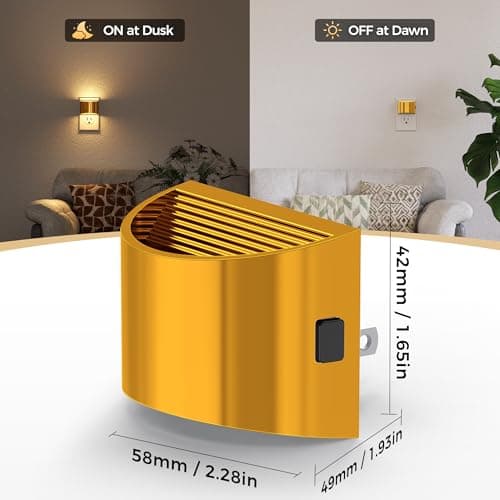 DORESshop LED Night Light[2 Pack], Golden Night Lights Plug into Wall, 3 Level Brightness Adjustable Plug in Night Light, Dusk to Dawn Sensor, Nightlights for Adults, Bedroom, Bathroom, Hallway, 3000K - Thumbnail 6
