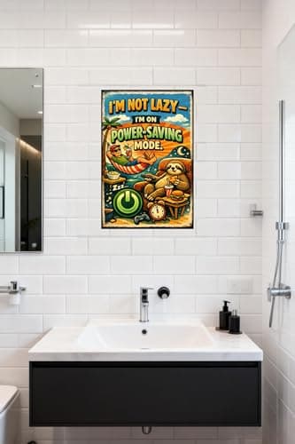 Im Not Lazy Im On Power Saving Mode Metal Tin Sign Vintage Funny Wall Decor Retro Humor Quote Sloth Hammock Gaming Snack Art 8x12 Inch Hanging Plaque Office Home Room Poster Cartoon Illustration - Thumbnail 2