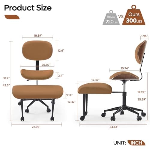 Bestier Meditation Chair with Wider Bentwood Back Support, Ergonomic Cross Legged Office Chair for Adults up to 300 lbs, 360° Swivel Adjustable Height for Multi Position (Contemporary Bentwood, Brown) - Thumbnail 2