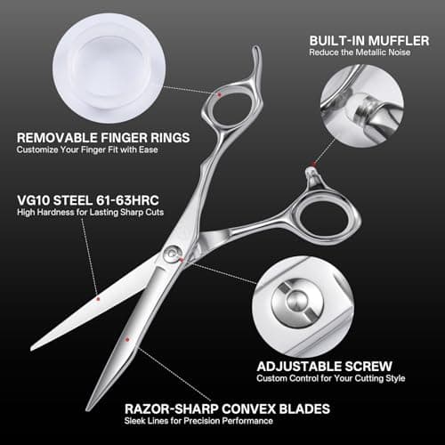Professional Hair Cutting Scissors 6 Inch, VG10 Steel Convex Edge Barber Shears, Ergonomic Hair Scissors for Salon Professionals and Home Use - Thumbnail 3