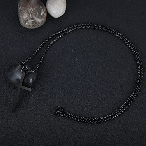 Rehoboth Cross Pendant Necklaces for Men Women Philippians 4:13 Bible Verse I Can Do All Things Stainless Steel Chain 16/20/24/28 Inchs (20 inchs,Black) - Thumbnail 3