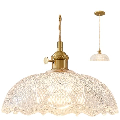 Oyisen Hanging Lamp,9.8 Inch Pendant Lights Kitchen Island Braided Cord Hanging Pendant Light Flower Lampshade Vintage Hanging Lamp Farmhouse Living Room Bedroom - Image 1
