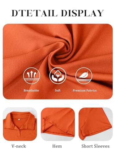 MK Shop Limited Polo Shirts for Women Business Casual Work Lapel Collared Tops V Neck Short Sleeve Summer Quick Dry Golf Polos Tunic Blouse Orange XXL - Thumbnail 6