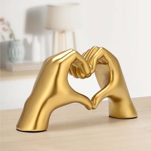 Boobezeen Heart Hands Sculpture Gold Resin Home Decor Heart Decorations Modern Love Finger Statue for Living Room, Shelf Table Vanity Entryway DéCor (Gold) - Thumbnail 3