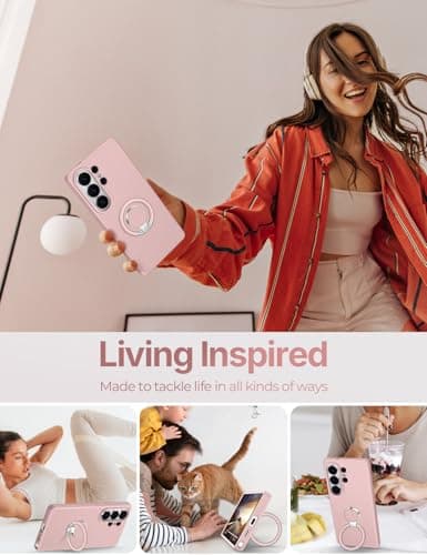 XYZ for Samsung Galaxy S26 Ultra Case with Stand, 360°Rotatable Soft Ring Kickstand, Premium Liquid Silicone Phone Cover with Microfiber Lining, Shockproof Protective for S26 Ultra,Pink - Thumbnail 4