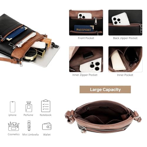 Kiss Sea Womens Crossbody Purse Leather Travel Cross Body Purse with Tassel and Adjustable Strap Black Brown - Thumbnail 4